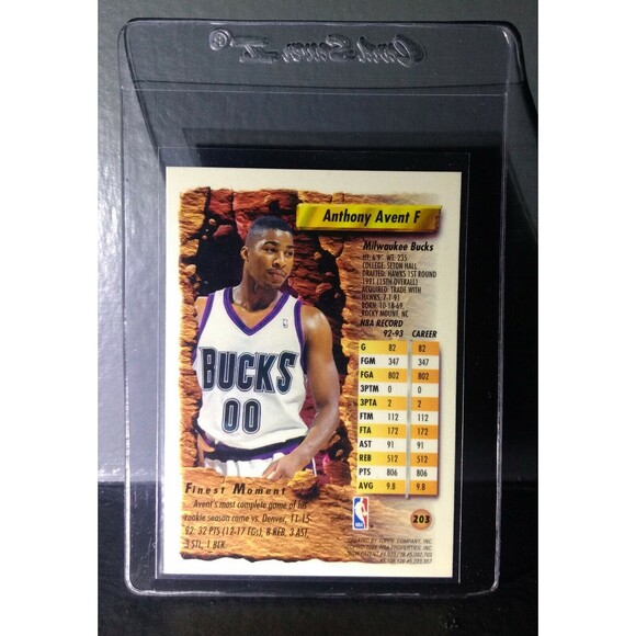 1993-94 Topps Finest Anthony Avent #203 Basketball Card - Picture 2 of 2